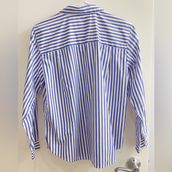Liz Claiborne 100% Cotton Liz Sport Long Sleeve Blue Striped Women's Blouse - Picture 2 of 7